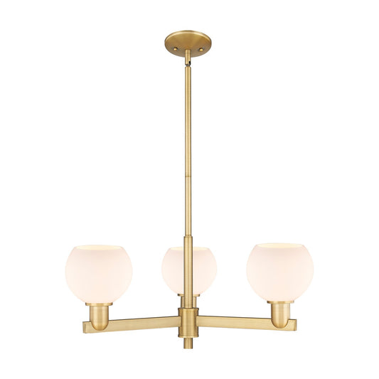 Innovations Athens 28in 3-Light Pendant | Industrial Brushed Brass Steel and Matte White Glass | Kitchen Island & Dining Room | Model 716-3CR-BB-G121-6