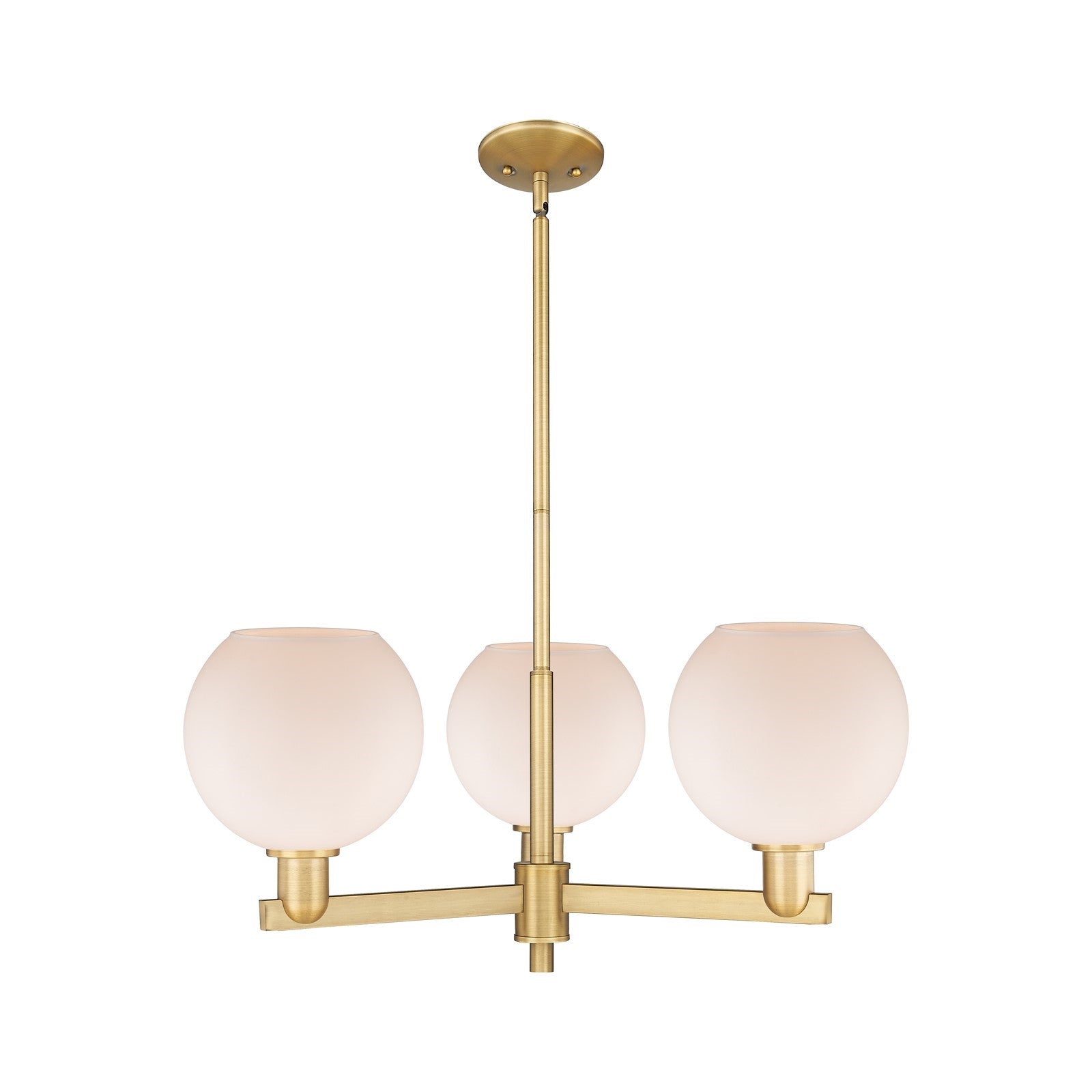 Innovations Athens 30in 3-Light Pendant | Industrial Brushed Brass and Matte White Glass | Kitchen Island & Dining Room | 29.75 | Model 716-3CR-BB-G121-8