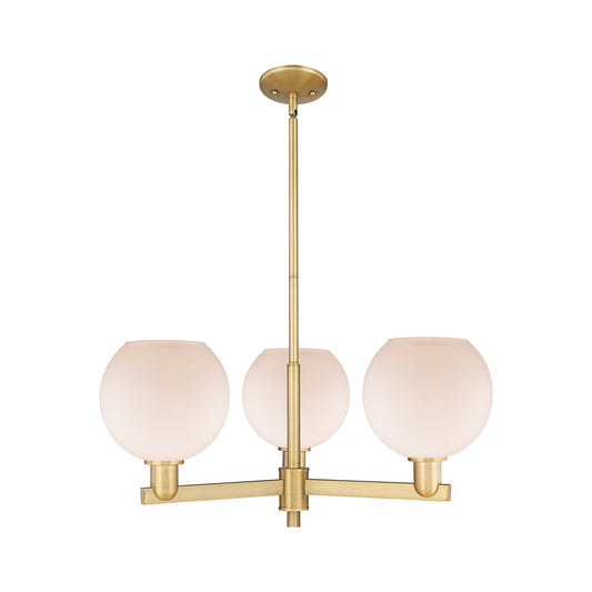 Innovations Athens 30in 3-Light Pendant | Industrial Brushed Brass and Matte White Glass | Kitchen Island & Dining Room | 29.75 | Model 716-3CR-BB-G121-8