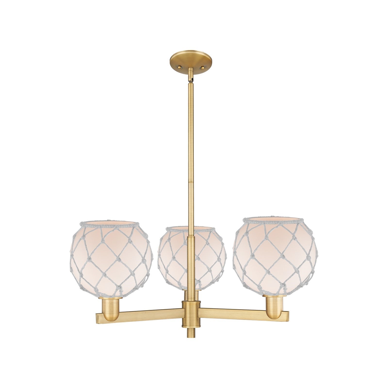 Innovations Farmhouse Rope 30in 3-Light Pendant | Industrial Brushed Brass and White Frosted Glass with Rope | Kitchen Island | Model 716-3CR-BB-G121-8RW