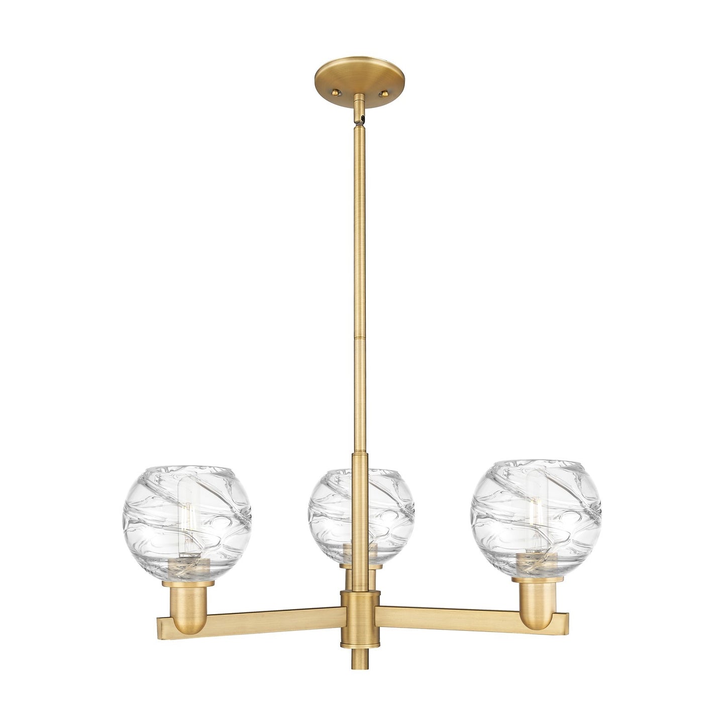 Innovations Athens Deco Swirl 27.62in 3-Light Pendant | Industrial Brushed Brass Steel and Clear Deco Swirl Glass | Kitchen | Model 716-3CR-BB-G1213-6CL