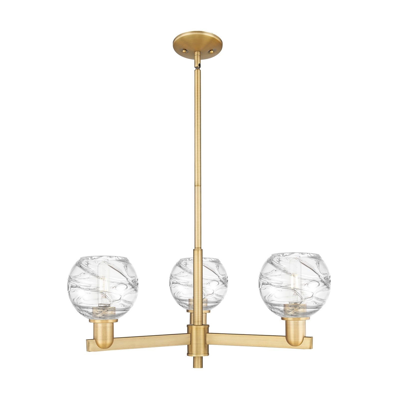 Innovations Athens Deco Swirl 27.62in 3-Light Pendant | Industrial Brushed Brass Steel and Clear Deco Swirl Glass | Kitchen | Model 716-3CR-BB-G1213-6CL