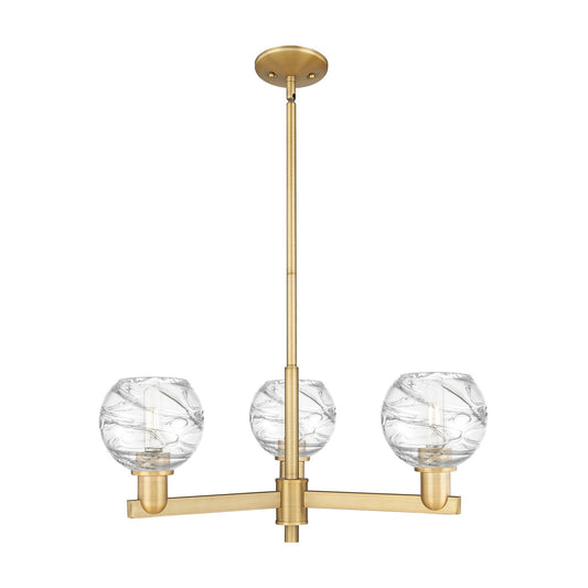 Innovations Athens Deco Swirl 27.62in 3-Light Pendant | Industrial Brushed Brass Steel and Clear Deco Swirl Glass | Kitchen | Model 716-3CR-BB-G1213-6CL