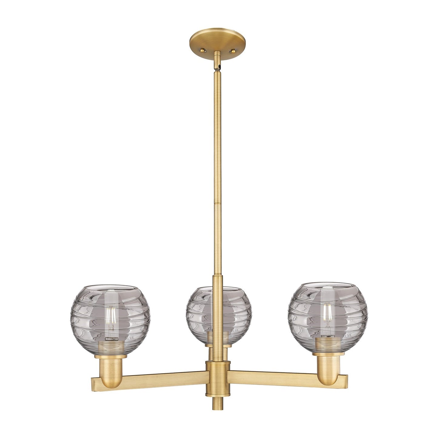 Innovations Athens Deco Swirl 27.625in 3-Light Pendant | Industrial Brushed Brass and Light Smoke Glass | Kitchen Island & | Model 716-3CR-BB-G1213-6SM