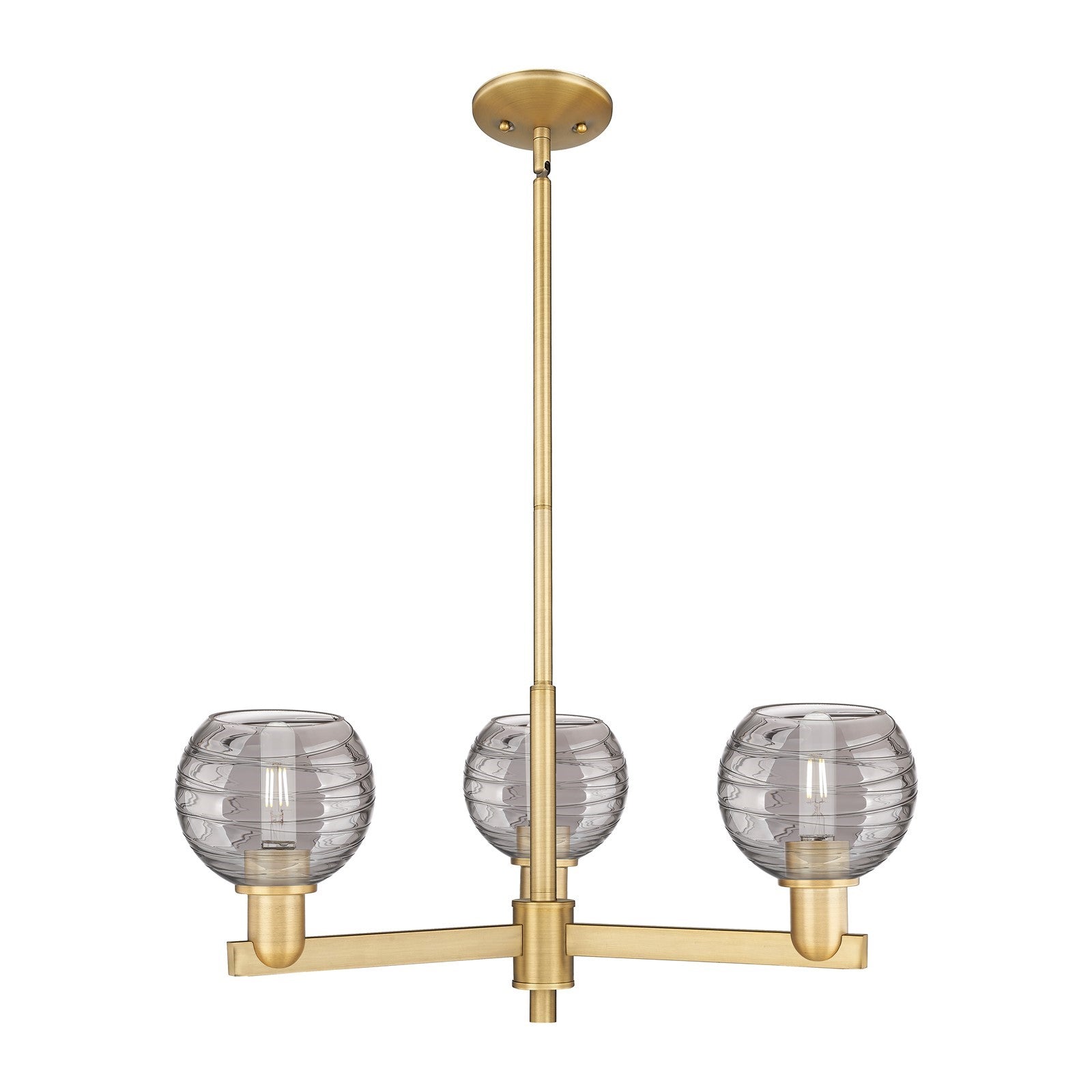 Innovations Athens Deco Swirl 27.625in 3-Light Pendant | Industrial Brushed Brass and Light Smoke Glass | Kitchen Island & | Model 716-3CR-BB-G1213-6SM
