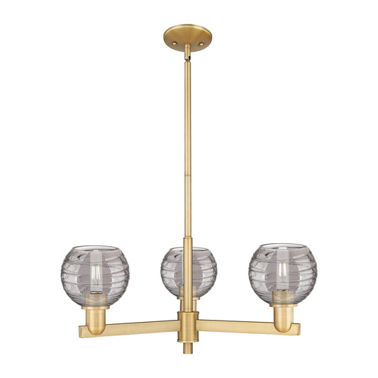Innovations Athens Deco Swirl 27.625in 3-Light Pendant | Industrial Brushed Brass and Light Smoke Glass | Kitchen Island & | Model 716-3CR-BB-G1213-6SM