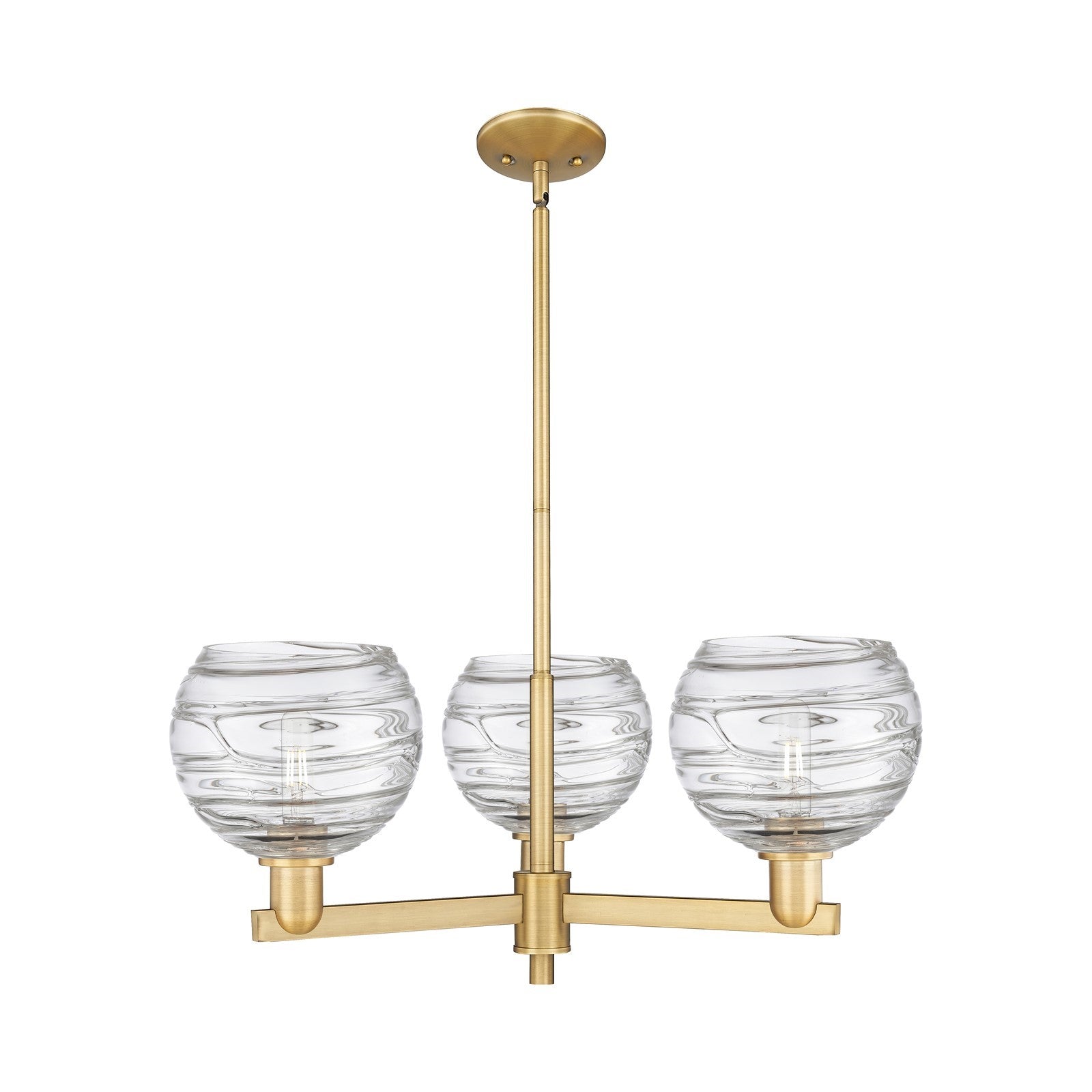 Innovations Athens Deco Swirl 30in 3-Light Pendant | Industrial Brushed Brass Steel and Clear Deco Swirl Glass | Kitchen | Model 716-3CR-BB-G1213-8CL