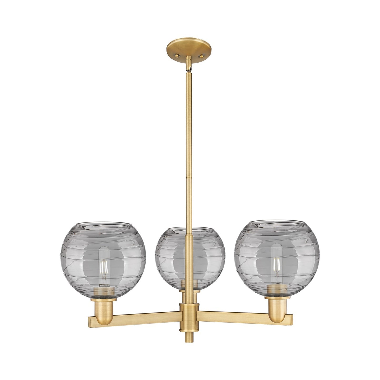 Innovations Athens Deco Swirl 30in 3-Light Pendant | Industrial Brushed Brass and Light Smoke Glass | Kitchen Island & Dining | Model 716-3CR-BB-G1213-8SM