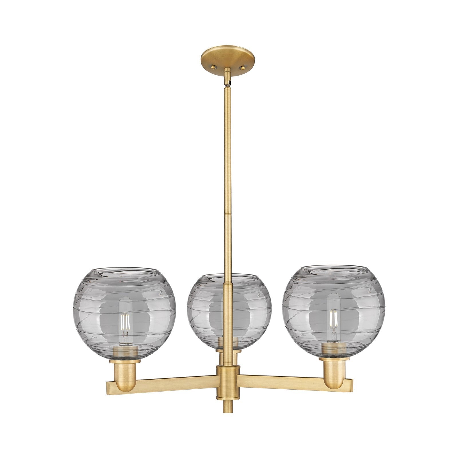 Innovations Athens Deco Swirl 30in 3-Light Pendant | Industrial Brushed Brass and Light Smoke Glass | Kitchen Island & Dining | Model 716-3CR-BB-G1213-8SM