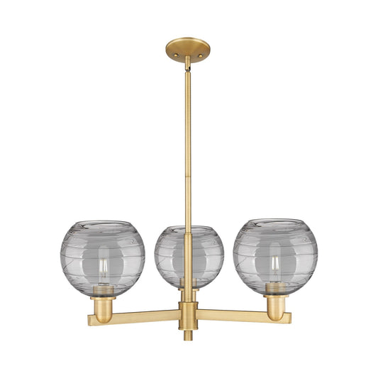 Innovations Athens Deco Swirl 30in 3-Light Pendant | Industrial Brushed Brass and Light Smoke Glass | Kitchen Island & Dining | Model 716-3CR-BB-G1213-8SM