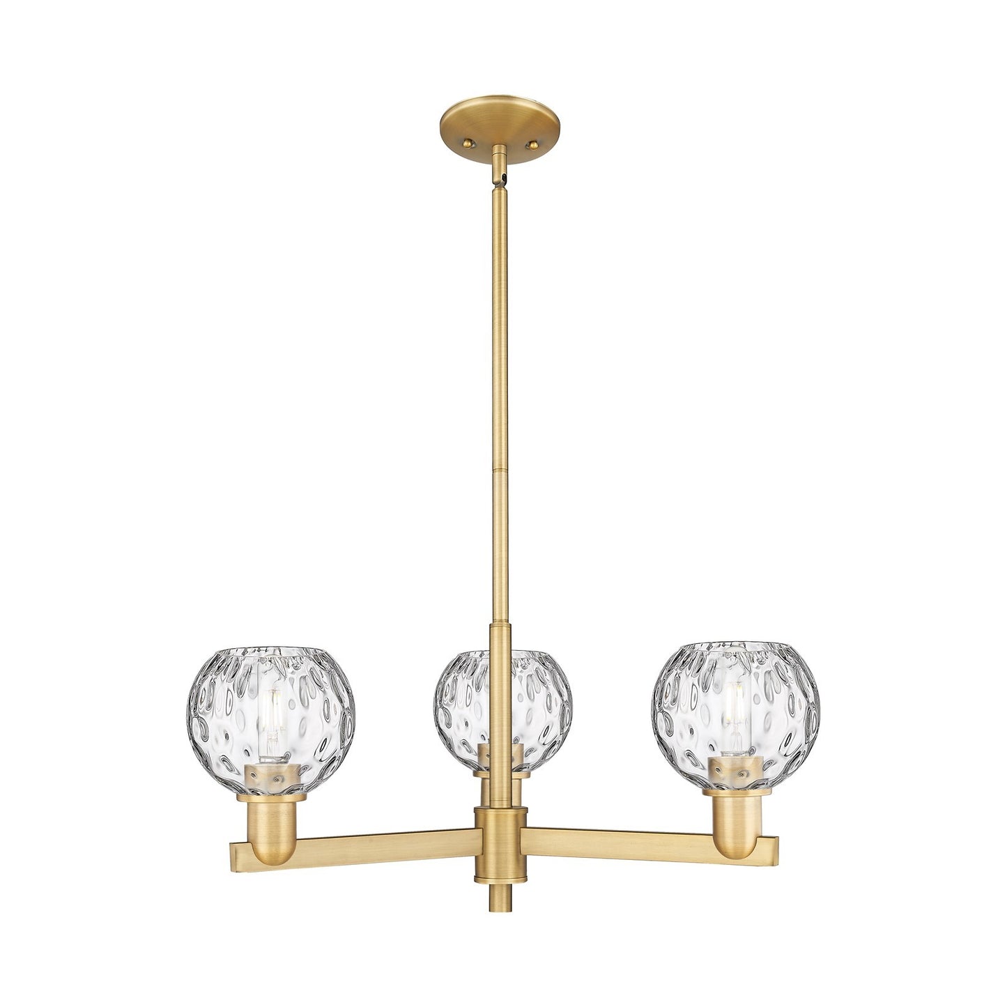 Innovations Athens Water Glass 28in 3-Light Pendant | Industrial Brushed Brass and Clear Glass | Kitchen Island & Dining Room | Model 716-3CR-BB-G1215-6