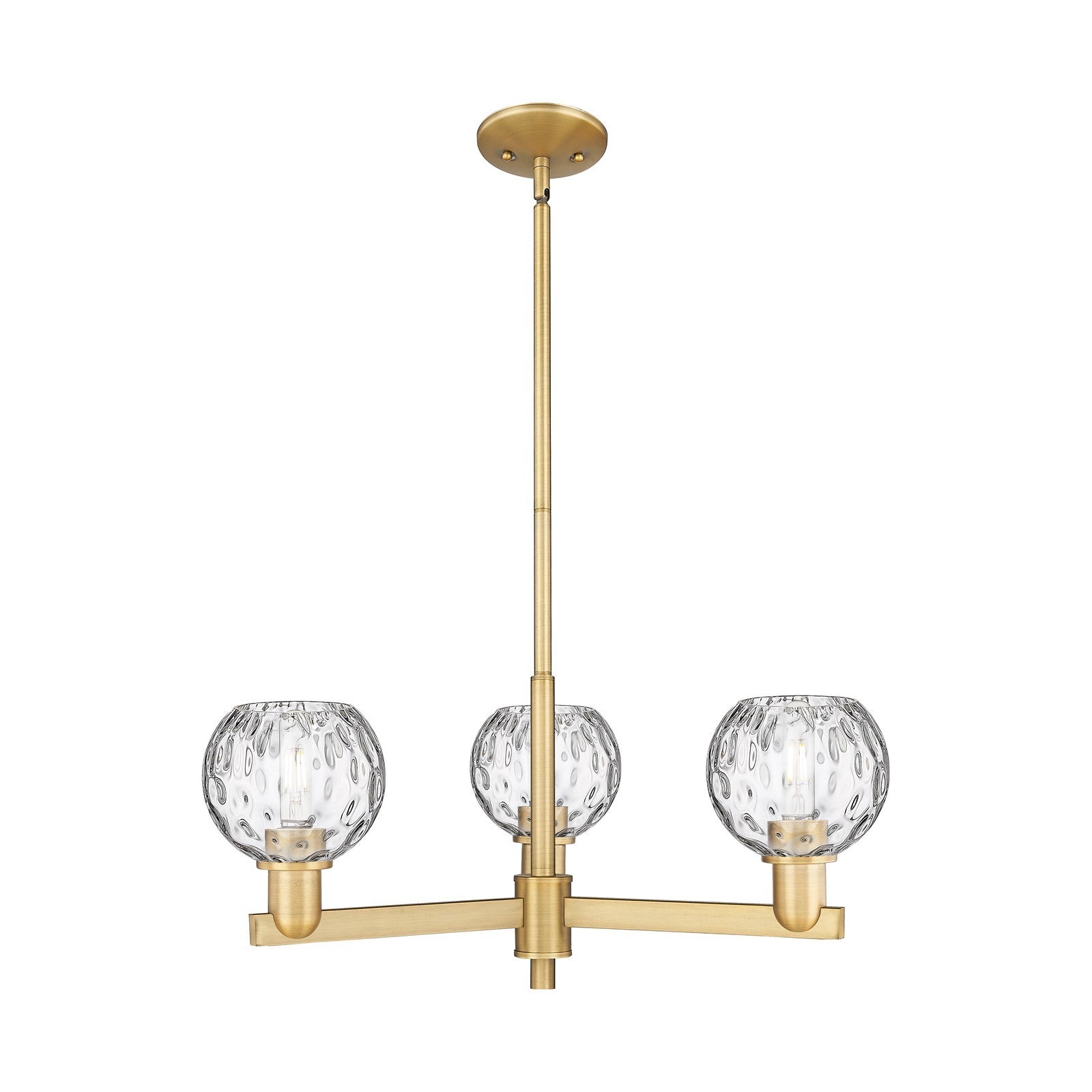 Innovations Athens Water Glass 28in 3-Light Pendant | Industrial Brushed Brass and Clear Glass | Kitchen Island & Dining Room | Model 716-3CR-BB-G1215-6