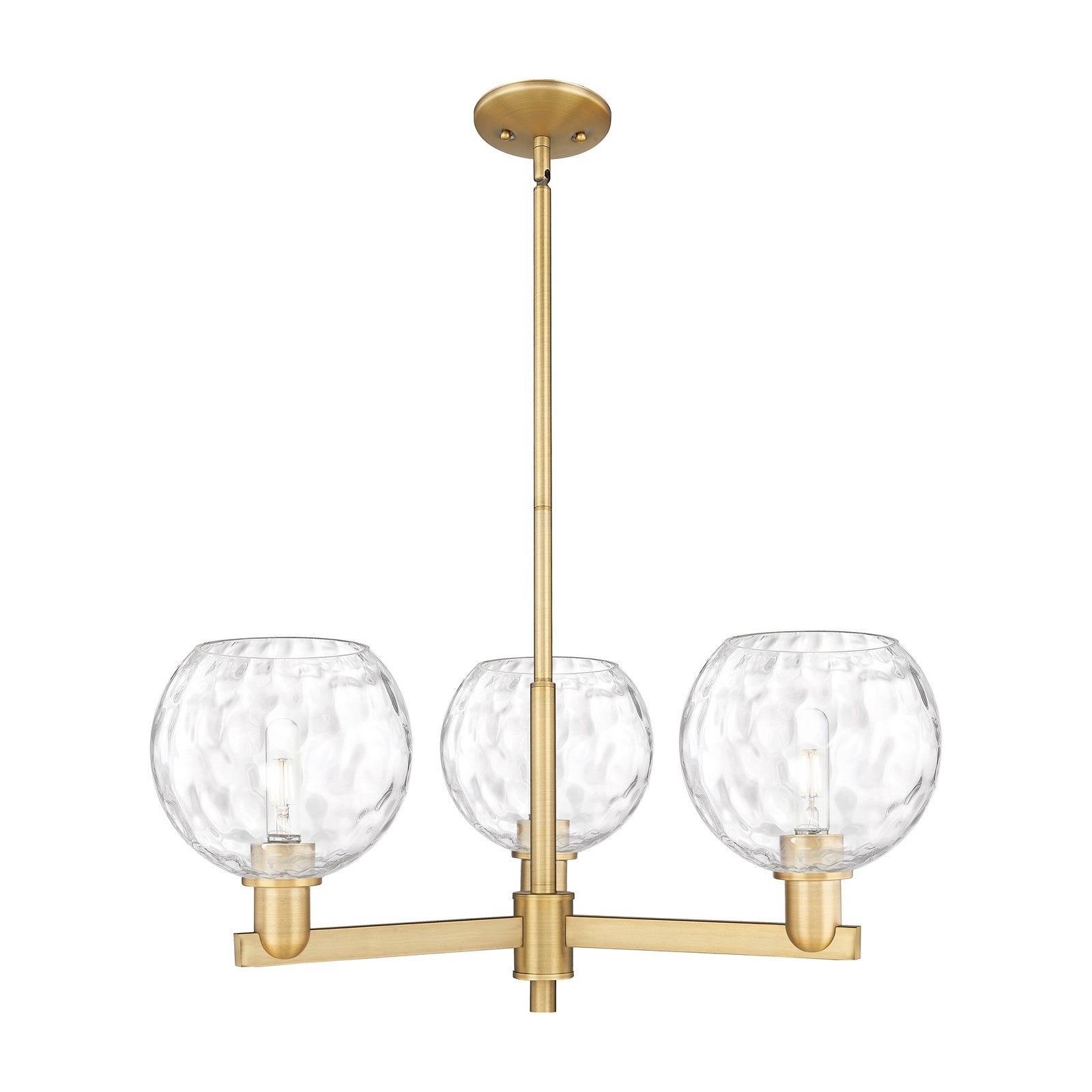 Innovations Athens Water Glass 30in 3-Light Pendant | Industrial Brushed Brass and Clear Glass | Kitchen Island & Dining Room | Model 716-3CR-BB-G1215-8
