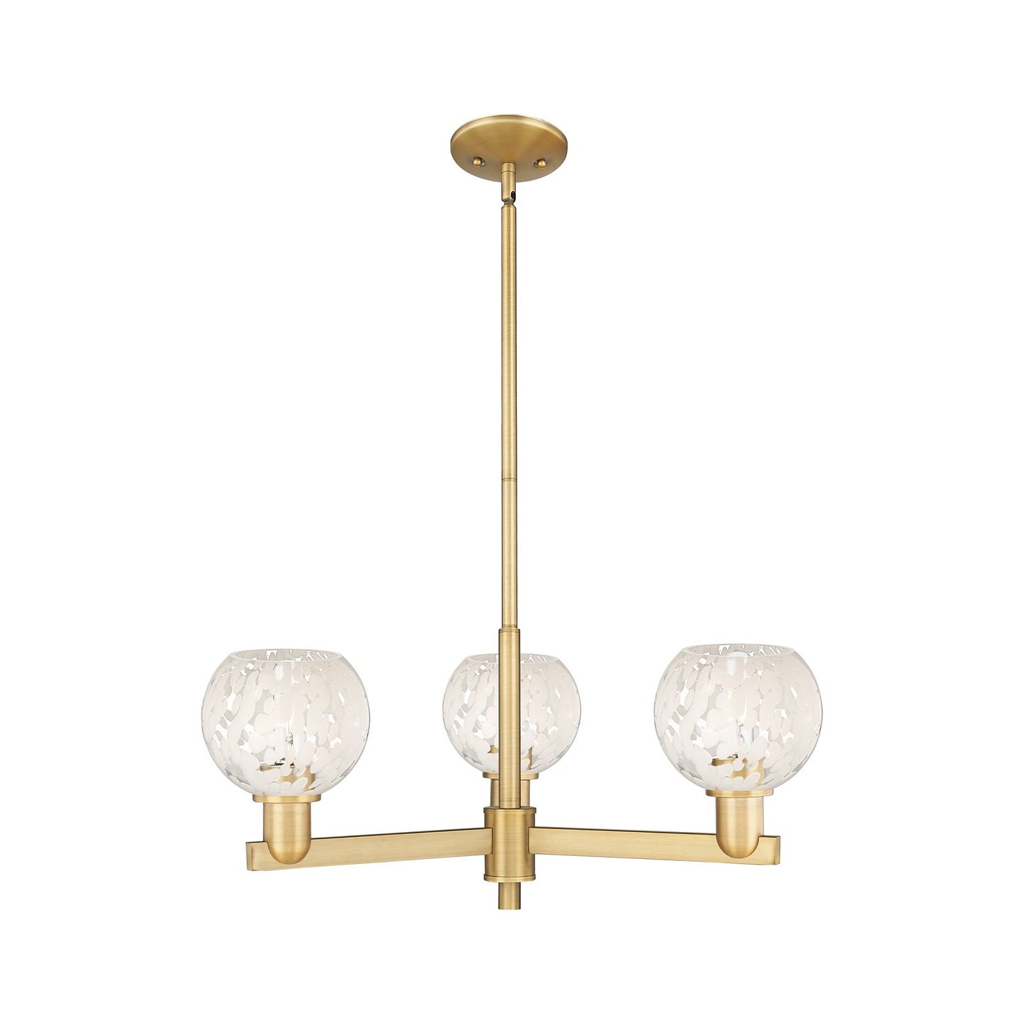 Innovations Lighting White Mouchette 28in 3-Light Pendant | Industrial Brushed Brass and White Mouchette Glass | Kitchen | Model 716-3CR-BB-G1216-6WM