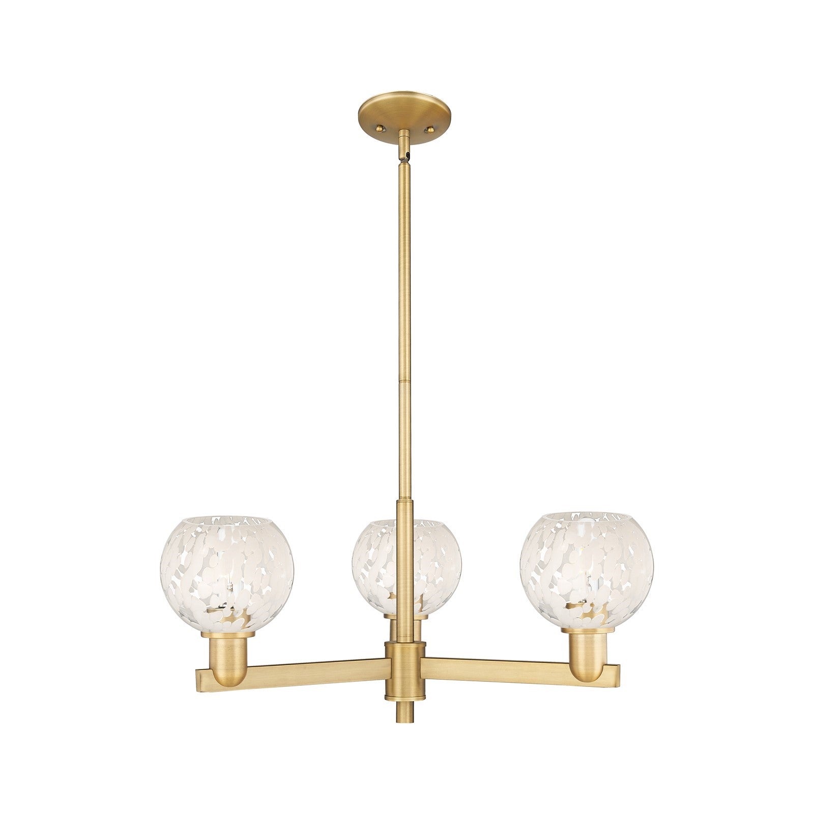 Innovations Lighting White Mouchette 28in 3-Light Pendant | Industrial Brushed Brass and White Mouchette Glass | Kitchen | Model 716-3CR-BB-G1216-6WM