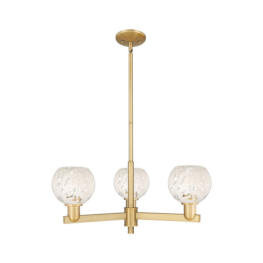 Innovations Lighting White Mouchette 28in 3-Light Pendant | Industrial Brushed Brass and White Mouchette Glass | Kitchen | Model 716-3CR-BB-G1216-6WM