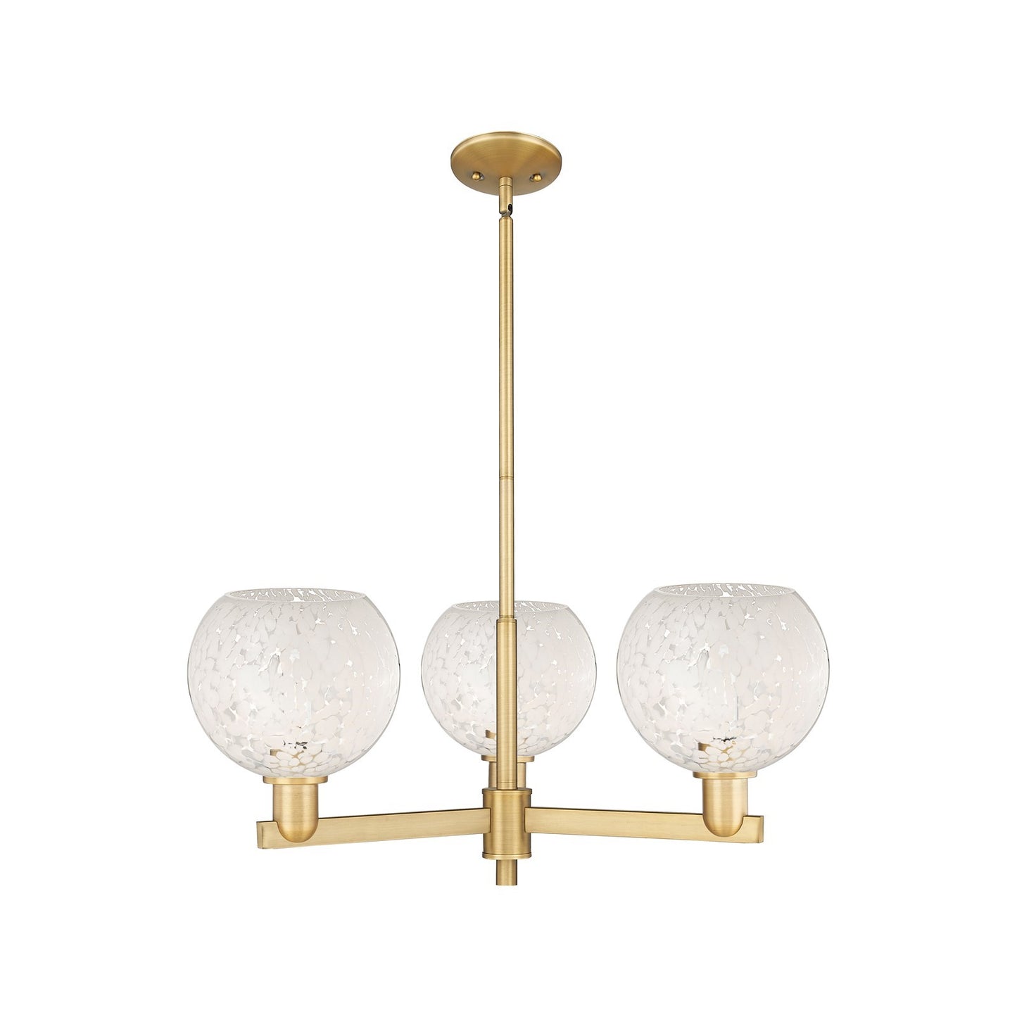 Innovations Lighting White Mouchette 30in 3-Light Pendant | Industrial Brushed Brass and White Mouchette Glass | Kitchen | Model 716-3CR-BB-G1216-8WM