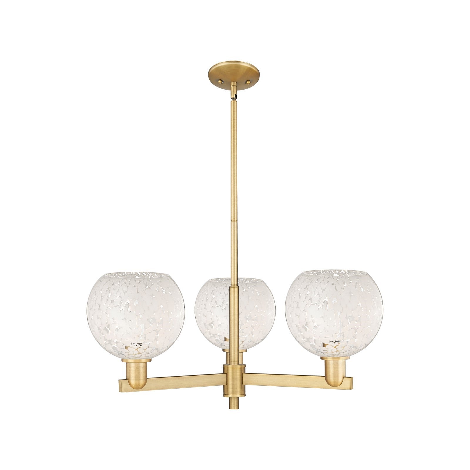 Innovations Lighting White Mouchette 30in 3-Light Pendant | Industrial Brushed Brass and White Mouchette Glass | Kitchen | Model 716-3CR-BB-G1216-8WM