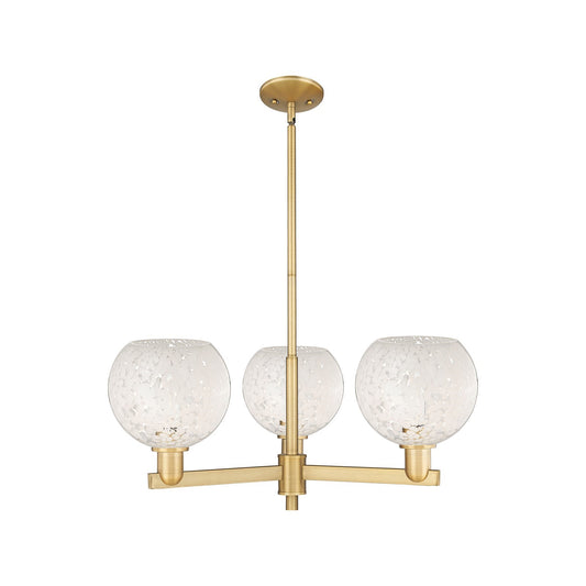 Innovations Lighting White Mouchette 30in 3-Light Pendant | Industrial Brushed Brass and White Mouchette Glass | Kitchen | Model 716-3CR-BB-G1216-8WM