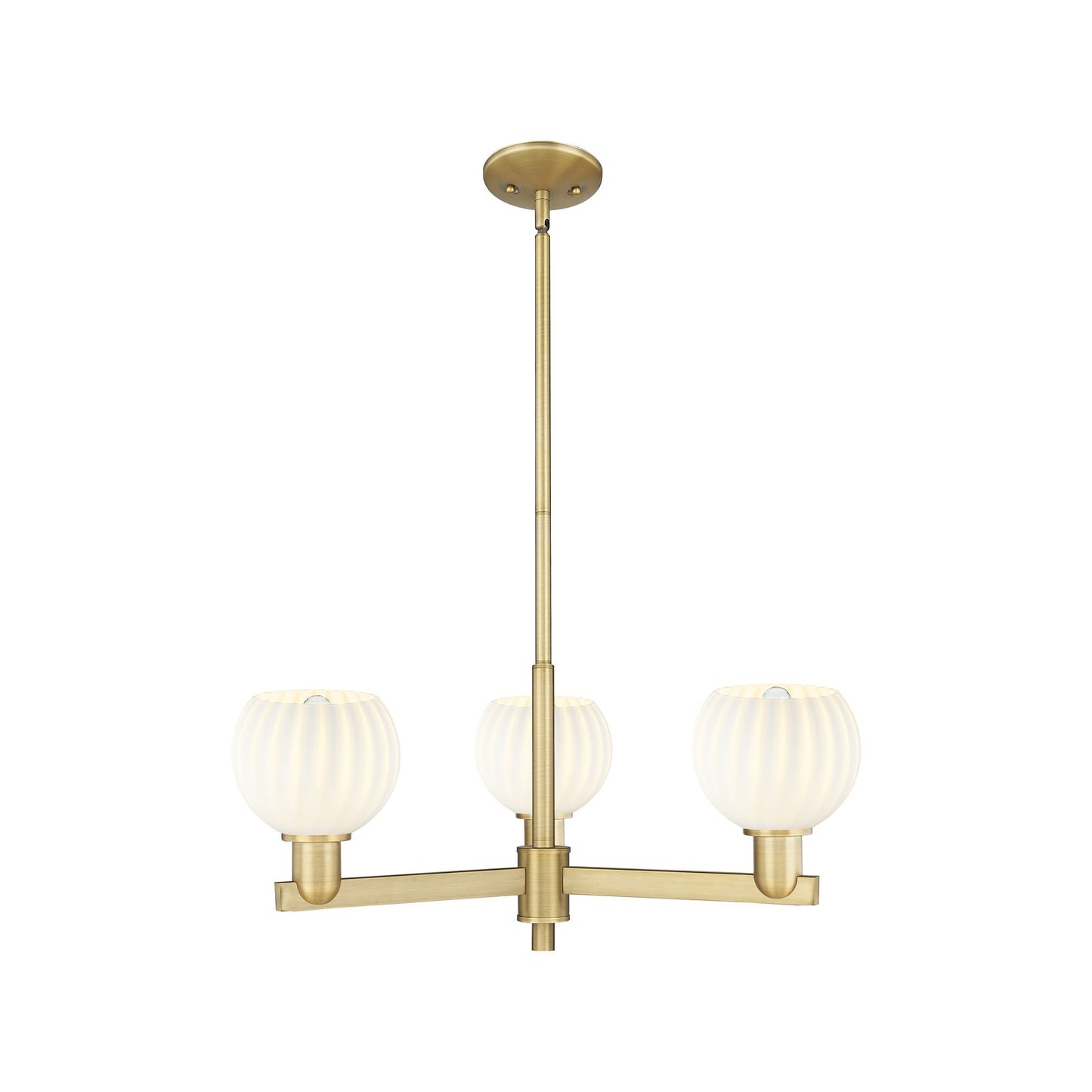 Innovations Lighting White Venetian 28in 3-Light Pendant | Industrial Brushed Brass and White Venetian Glass | Kitchen Island | Model 716-3CR-BB-G1217-6WV