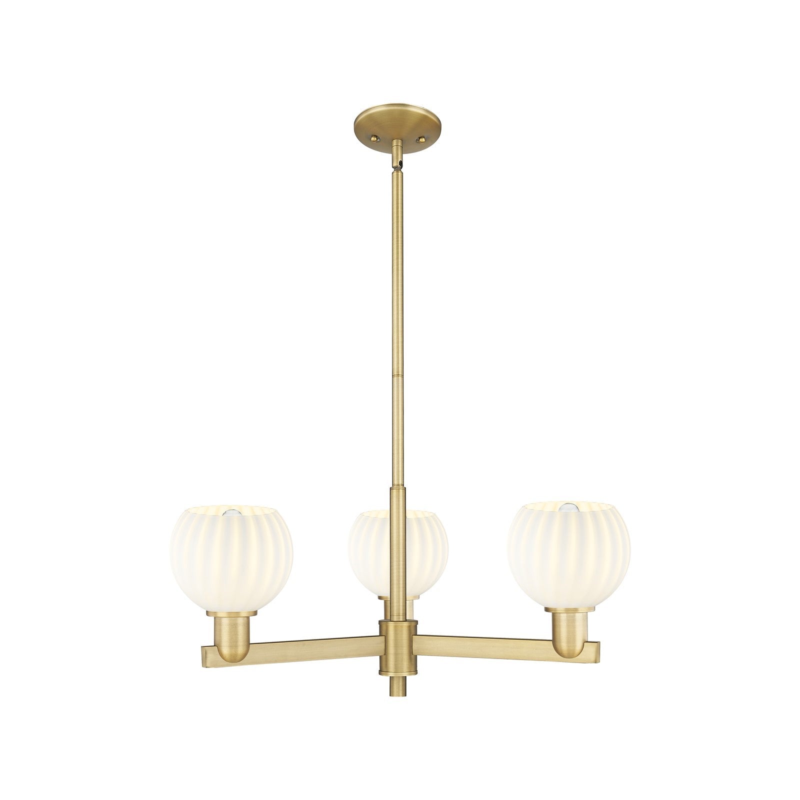 Innovations Lighting White Venetian 28in 3-Light Pendant | Industrial Brushed Brass and White Venetian Glass | Kitchen Island | Model 716-3CR-BB-G1217-6WV