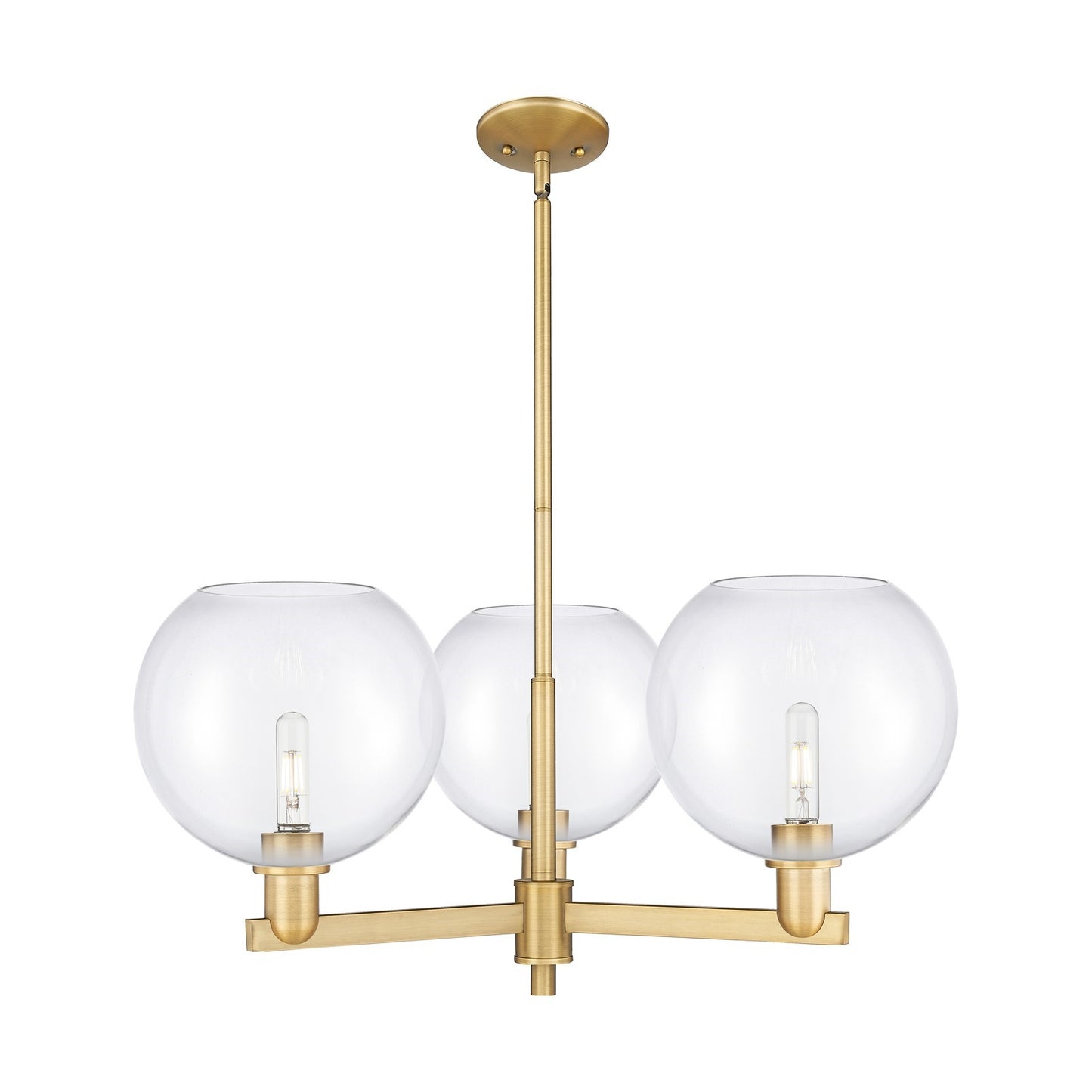 Innovations Athens 32in 3-Light Pendant | Industrial Brushed Brass Steel and Clear Glass | Kitchen Island & Dining Room | 31.75 | Model 716-3CR-BB-G122-10