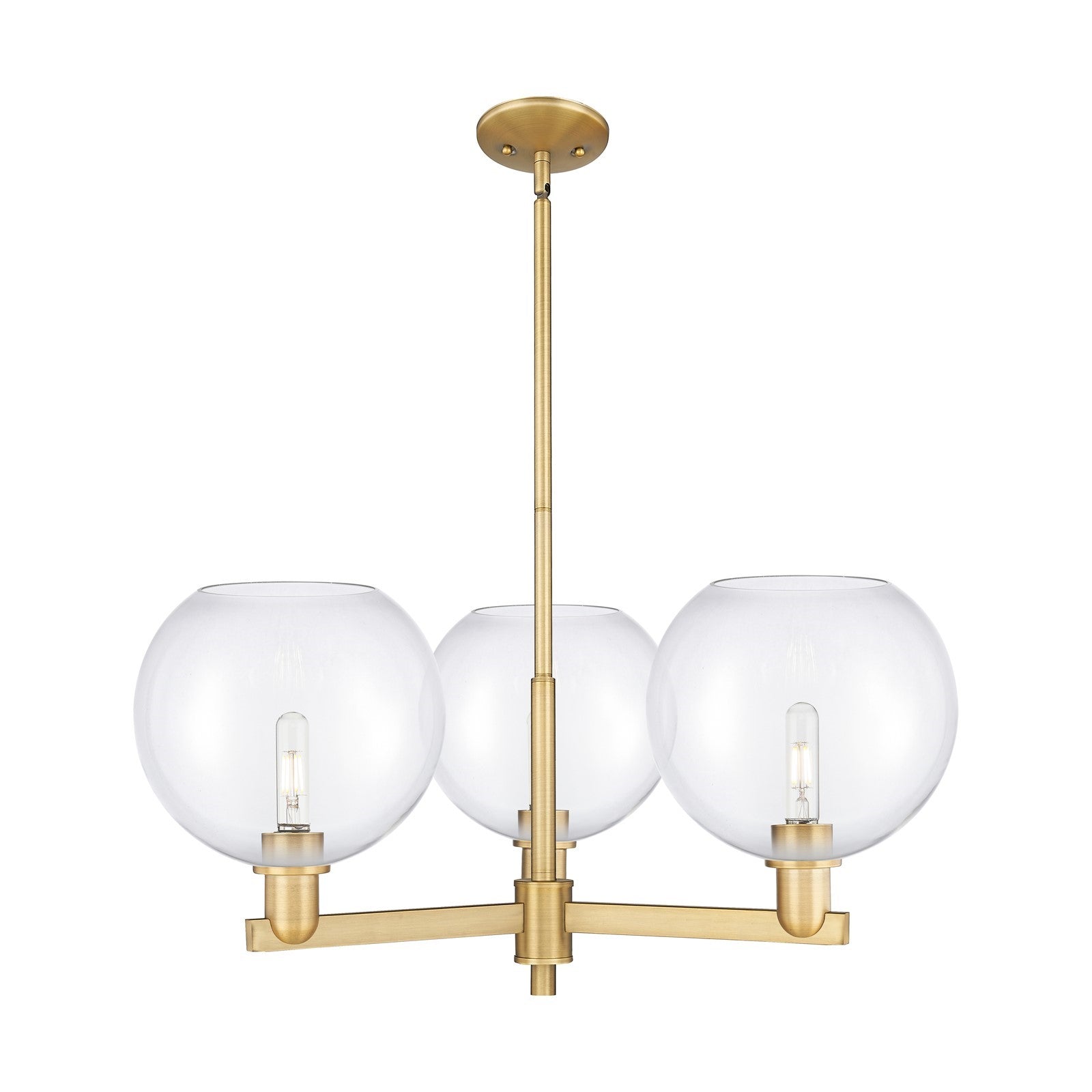 Innovations Athens 32in 3-Light Pendant | Industrial Brushed Brass Steel and Clear Glass | Kitchen Island & Dining Room | 31.75 | Model 716-3CR-BB-G122-10