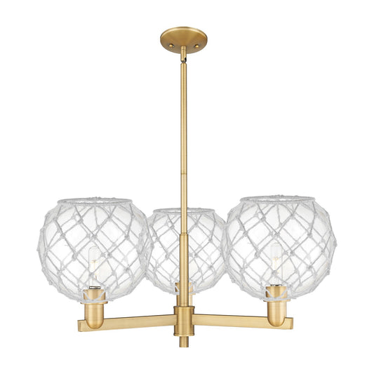 Innovations Farmhouse Rope 32in 3-Light Pendant | Industrial Brushed Brass Steel and Clear Glass with White Rope | Kitchen | Model 716-3CR-BB-G122-10RW