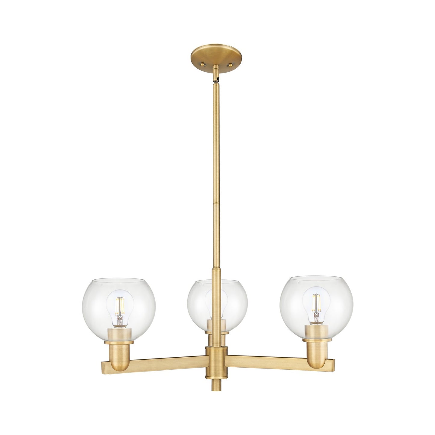 Innovations Athens 28in 3-Light Pendant | Industrial Brushed Brass Steel and Clear Glass | Kitchen Island & Dining Room | 27.62 | Model 716-3CR-BB-G122-6