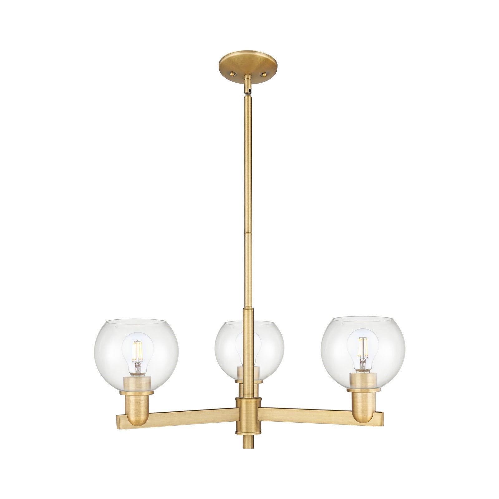 Innovations Athens 28in 3-Light Pendant | Industrial Brushed Brass Steel and Clear Glass | Kitchen Island & Dining Room | 27.62 | Model 716-3CR-BB-G122-6