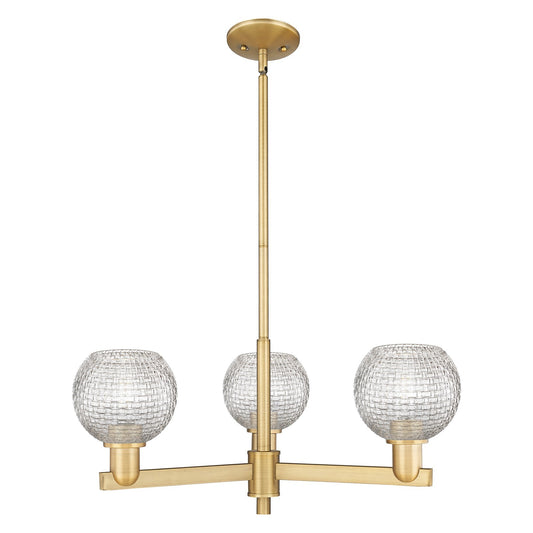 Innovations Athens 28in 3-Light Pendant | Industrial Brushed Brass Steel and Clear Basket Weave Glass | Kitchen Island & | Model 716-3CR-BB-G122C-6CL