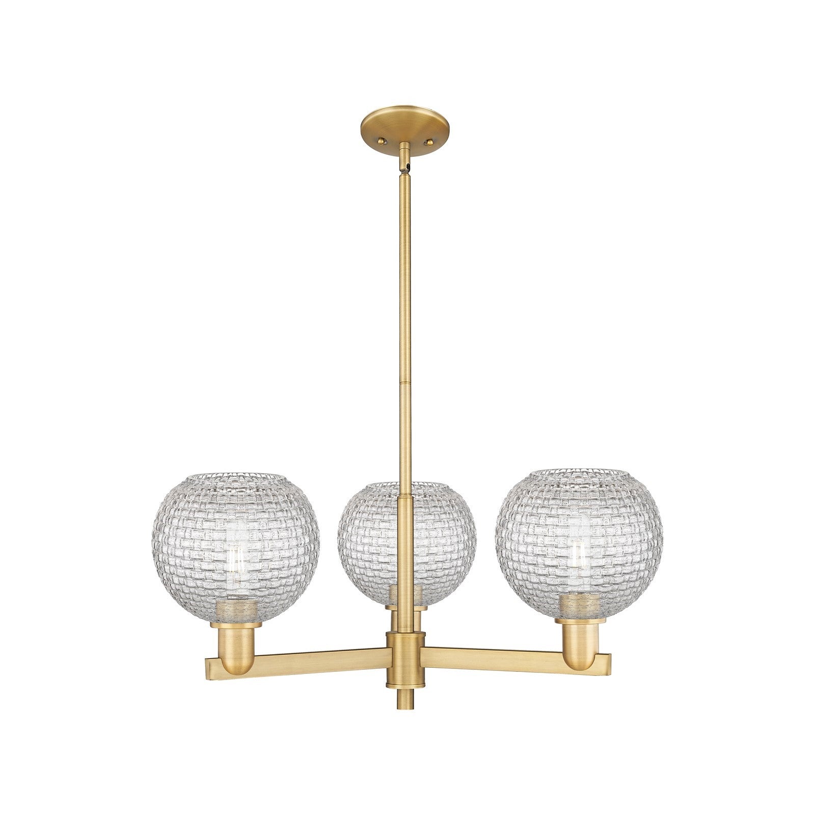 Innovations Athens 30in 3-Light Pendant | Industrial Brushed Brass Steel and Clear Basket Weave Glass | Kitchen Island & | Model 716-3CR-BB-G122C-8CL