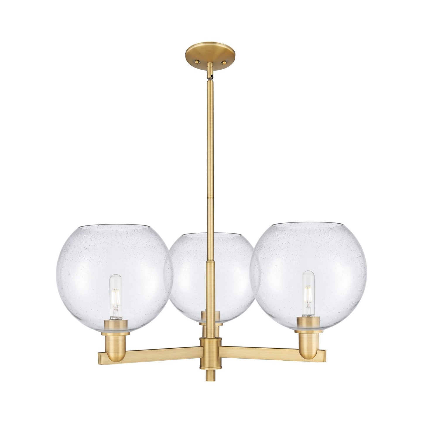 Innovations Athens 32in 3-Light Pendant | Industrial Brushed Brass Steel and Seedy Glass | Kitchen Island & Dining Room | 31.75 | Model 716-3CR-BB-G124-10