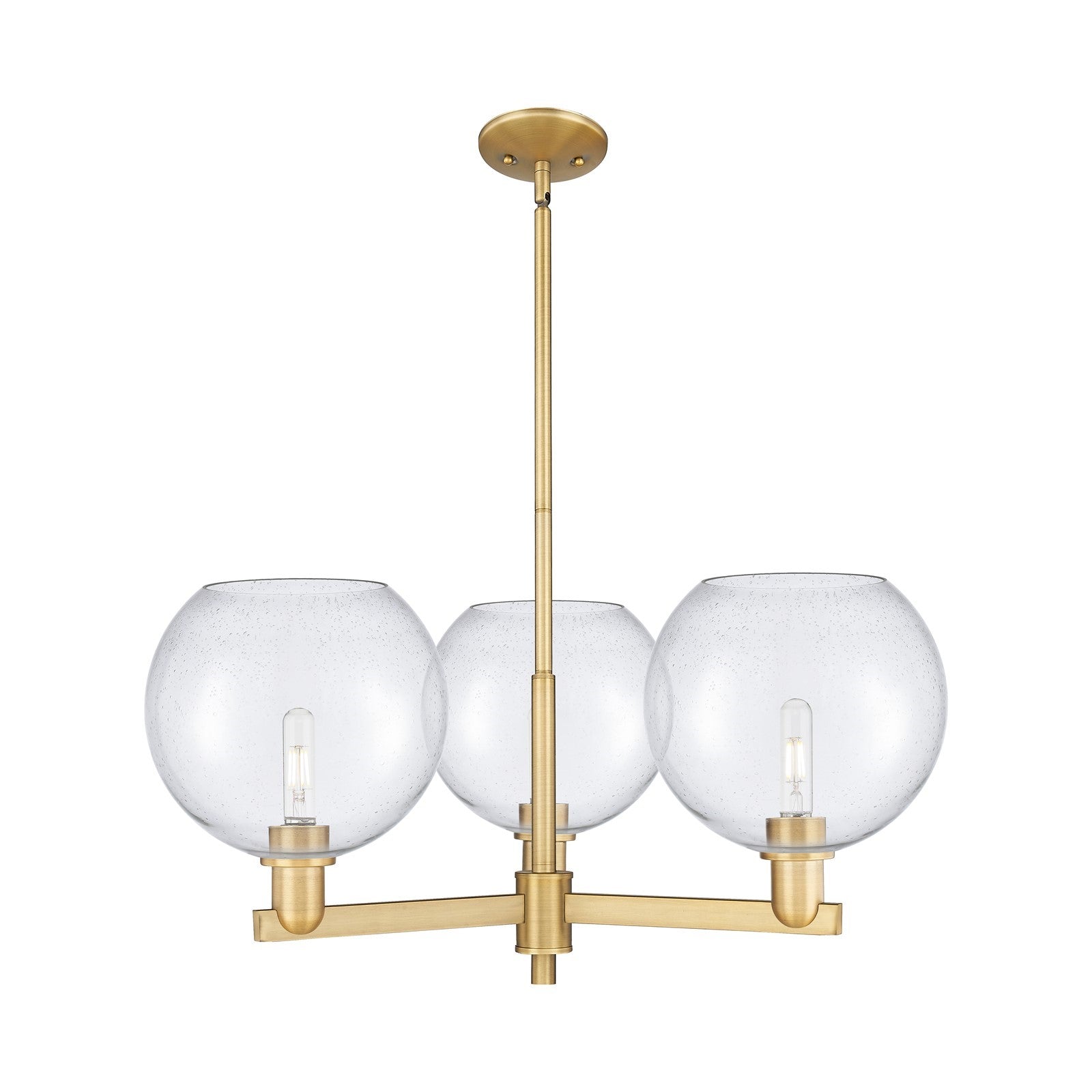 Innovations Athens 32in 3-Light Pendant | Industrial Brushed Brass Steel and Seedy Glass | Kitchen Island & Dining Room | 31.75 | Model 716-3CR-BB-G124-10