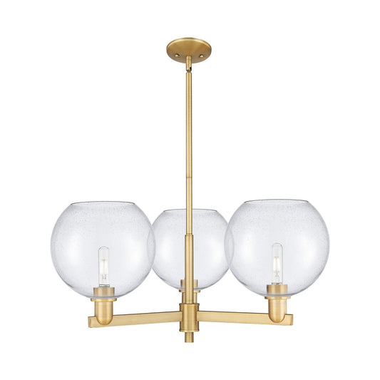 Innovations Athens 32in 3-Light Pendant | Industrial Brushed Brass Steel and Seedy Glass | Kitchen Island & Dining Room | 31.75 | Model 716-3CR-BB-G124-10