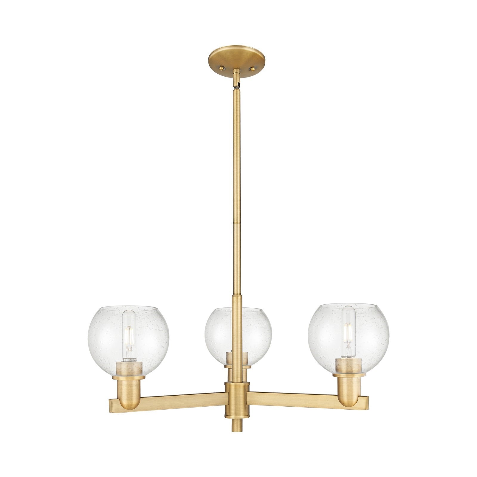 Innovations Athens 28in 3-Light Pendant | Industrial Brushed Brass Steel and Seedy Glass | Kitchen Island & Dining Room | 27.62 | Model 716-3CR-BB-G124-6