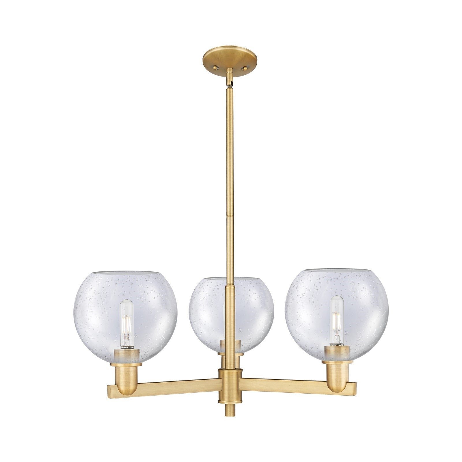 Innovations Athens 30in 3-Light Pendant | Industrial Brushed Brass and Seedy Glass | Kitchen Island & Dining Room | 29.75 x | Model 716-3CR-BB-G124-8