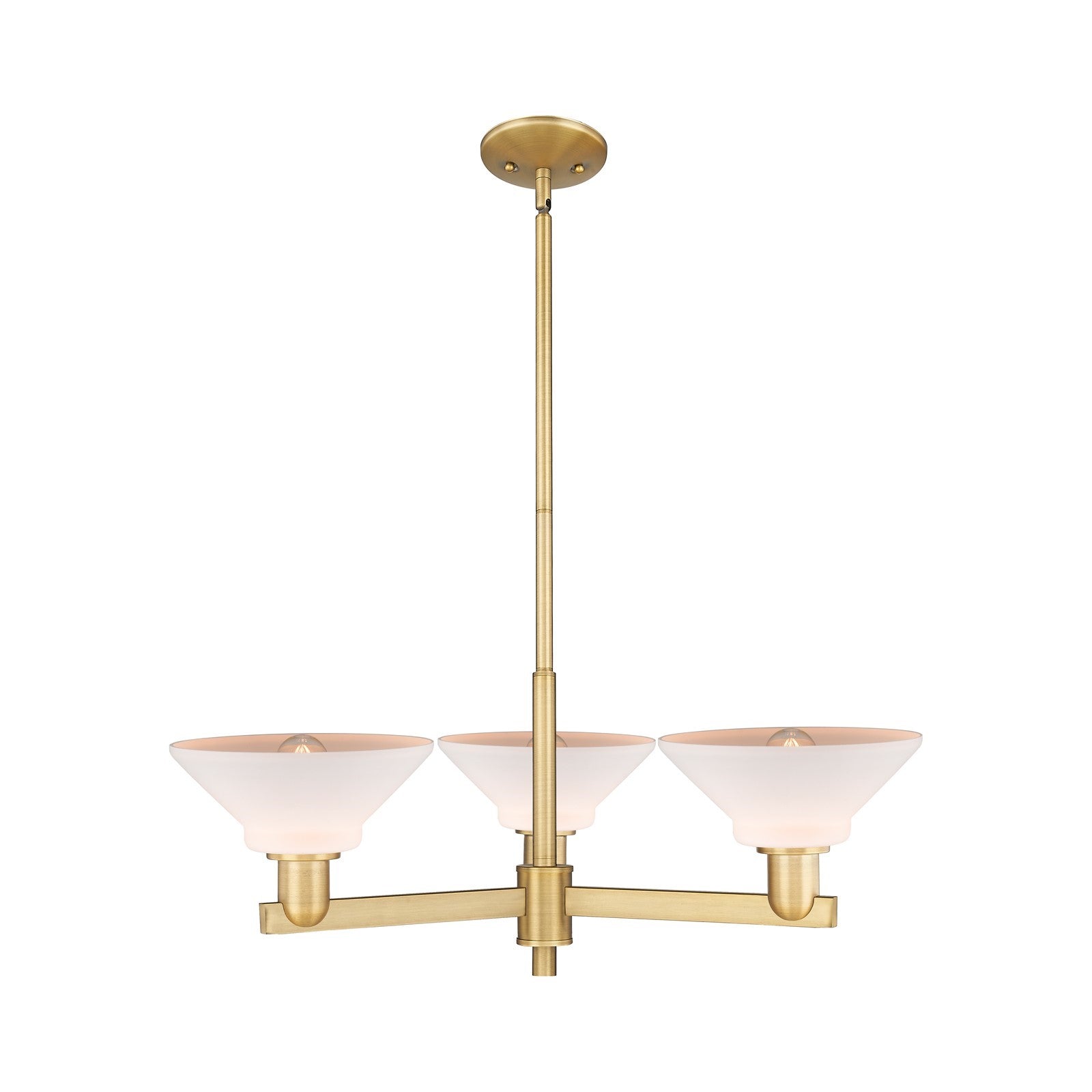 Innovations Orwell 30in 3-Light Pendant | Industrial Brushed Brass Steel and Matte White Glass | Kitchen Island & Dining Room | Model 716-3CR-BB-G131