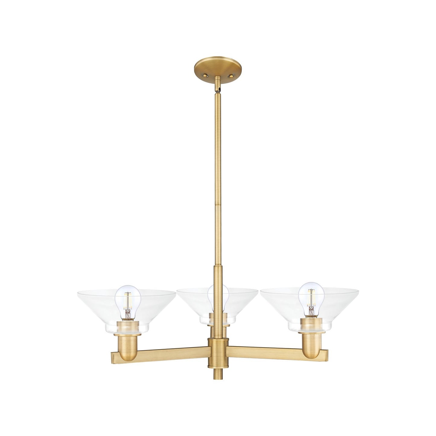 Innovations Orwell 30in 3-Light Pendant | Industrial Brushed Brass Steel and Clear Glass | Kitchen Island & Dining Room | Damp | Model 716-3CR-BB-G132