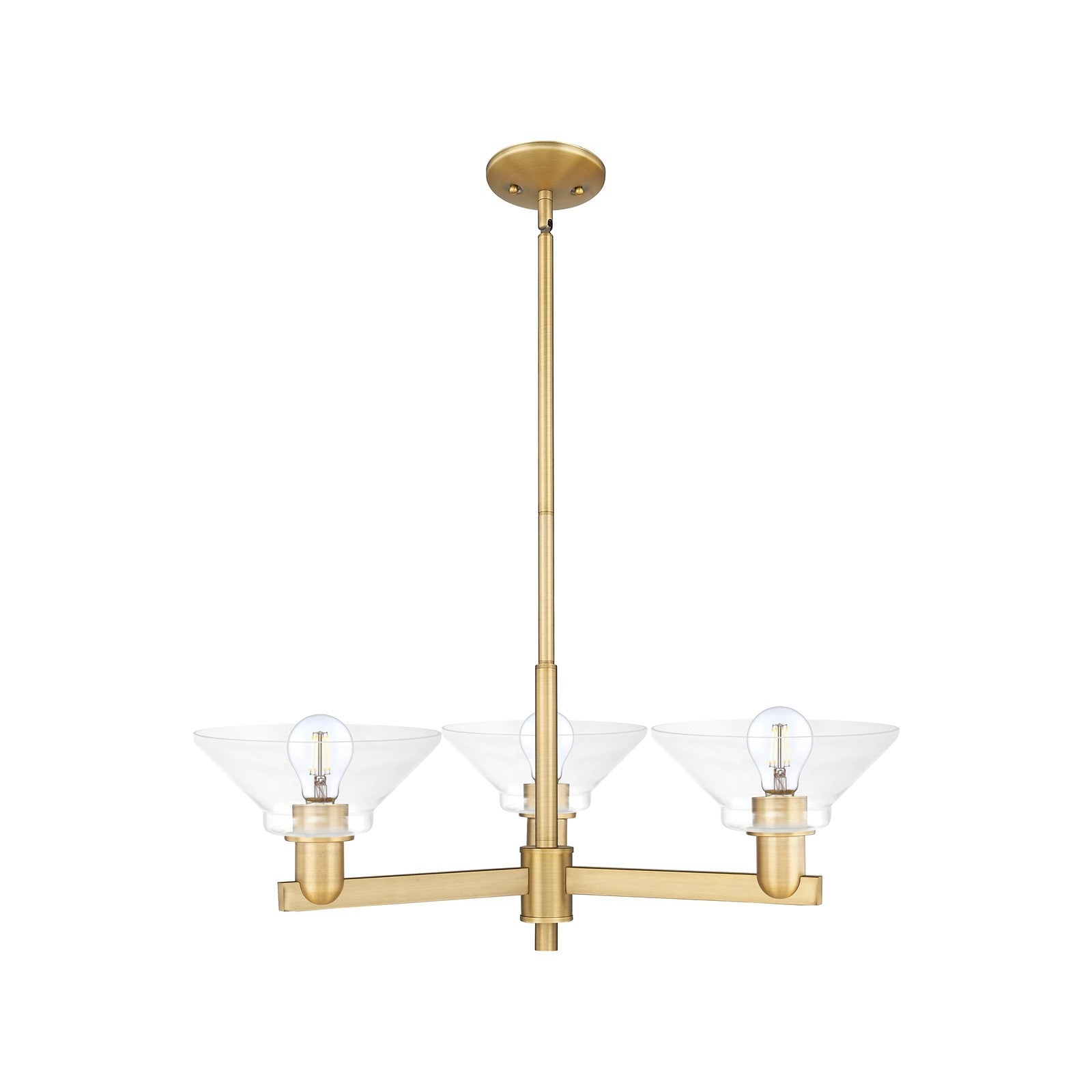 Innovations Orwell 30in 3-Light Pendant | Industrial Brushed Brass Steel and Clear Glass | Kitchen Island & Dining Room | Damp | Model 716-3CR-BB-G132