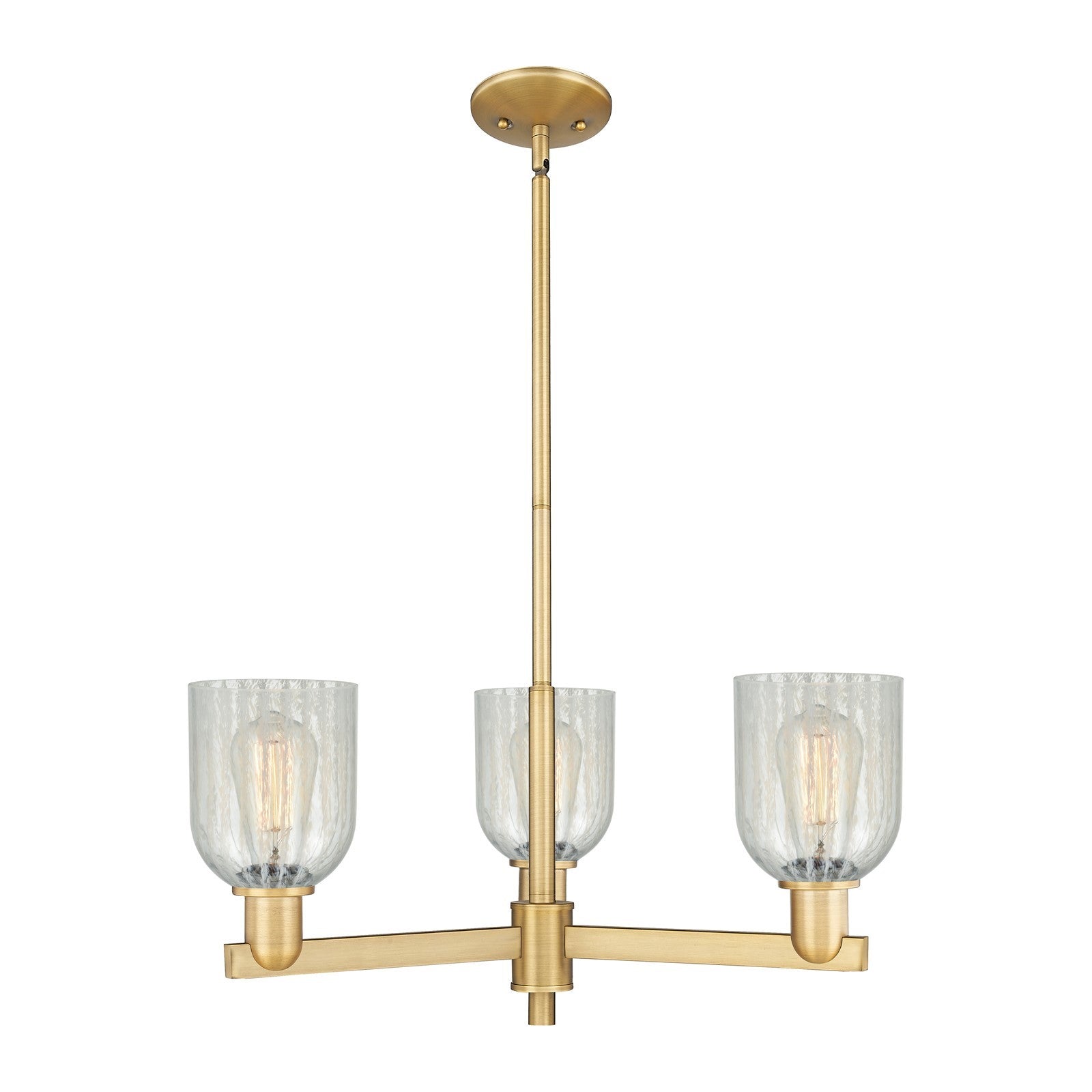 Innovations Caledonia 27in 3-Light Pendant | Industrial Brushed Brass Steel and Mouchette Colorful Glass | Kitchen Island & | Model 716-3CR-BB-G2511