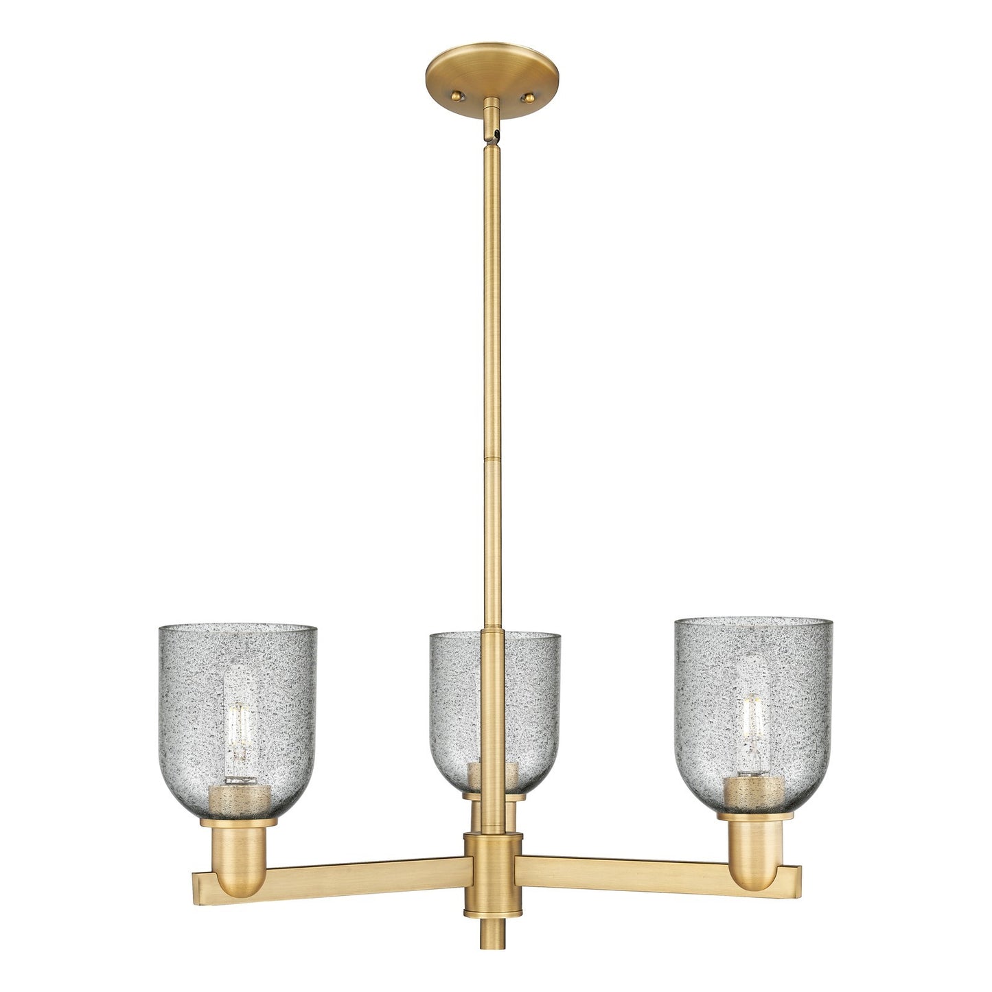 Innovations Caledonia 27in 3-Light Pendant | Industrial Brushed Brass Steel and Charcoal Glass | Kitchen Island & Dining Room | Model 716-3CR-BB-G257