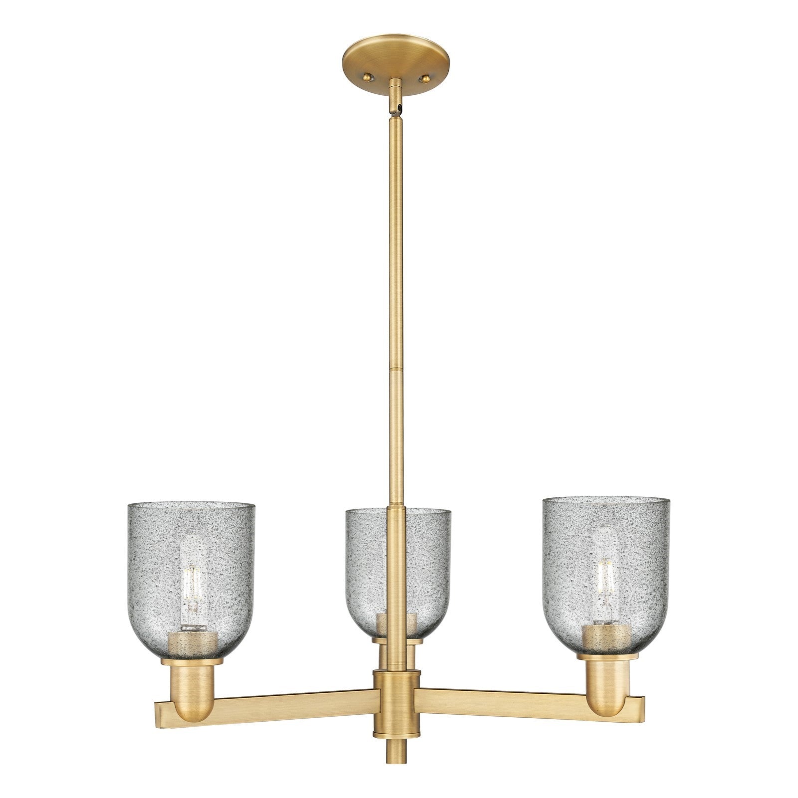 Innovations Caledonia 27in 3-Light Pendant | Industrial Brushed Brass Steel and Charcoal Glass | Kitchen Island & Dining Room | Model 716-3CR-BB-G257