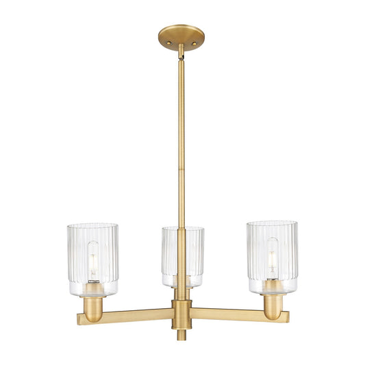 Innovations Hadley 26in 3-Light Pendant | Industrial Brushed Brass Steel and Clear Ribbed Glass | Kitchen Island & Dining Room | Model 716-3CR-BB-G342