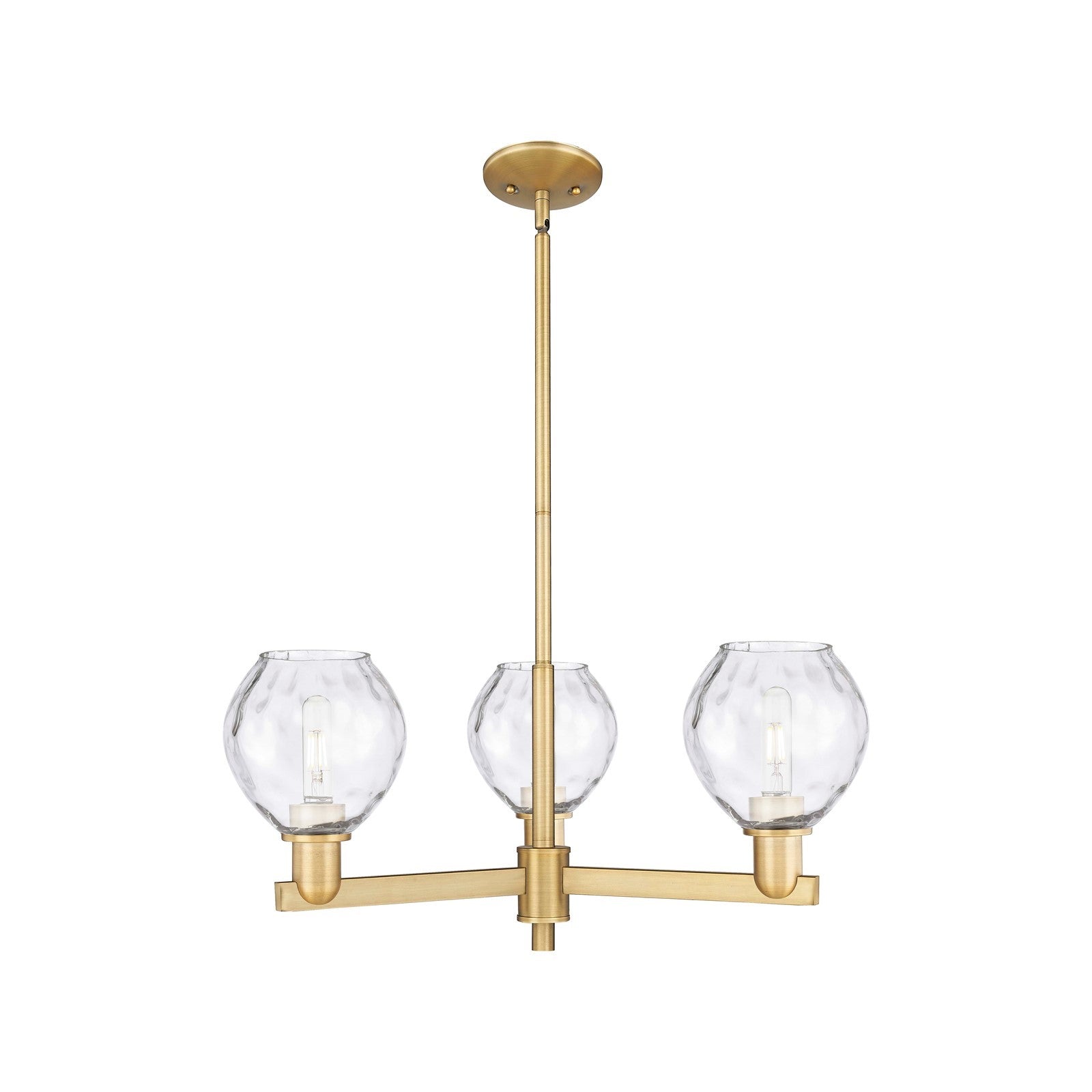 Innovations Waverly 28in 3-Light Pendant | Industrial Brushed Brass Steel and Clear Water Glass | Kitchen Island & Dining Room | Model 716-3CR-BB-G362