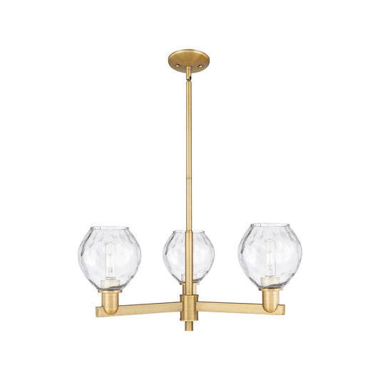 Innovations Waverly 28in 3-Light Pendant | Industrial Brushed Brass Steel and Clear Water Glass | Kitchen Island & Dining Room | Model 716-3CR-BB-G362