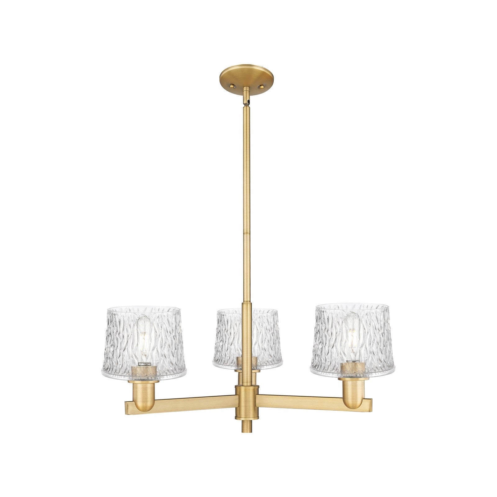 Innovations Niagara 28in 3-Light Pendant | Industrial Brushed Brass Steel and Clear Textured Glass | Kitchen Island & Dining Room | Model 716-3CR-BB-G402