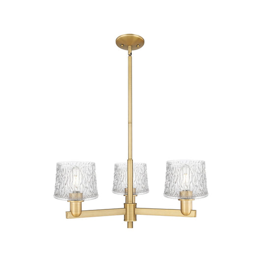 Innovations Niagara 28in 3-Light Pendant | Industrial Brushed Brass Steel and Clear Textured Glass | Kitchen Island & Dining Room | Model 716-3CR-BB-G402
