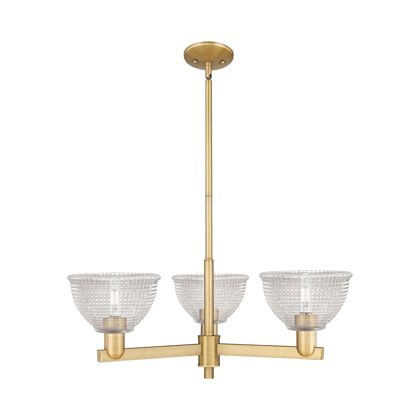 Innovations Arietta 30in 3-Light Pendant | Industrial Brushed Brass Steel and Clear Glass | Kitchen Island & Dining Room | 29.75 x | Model 716-3CR-BB-G422