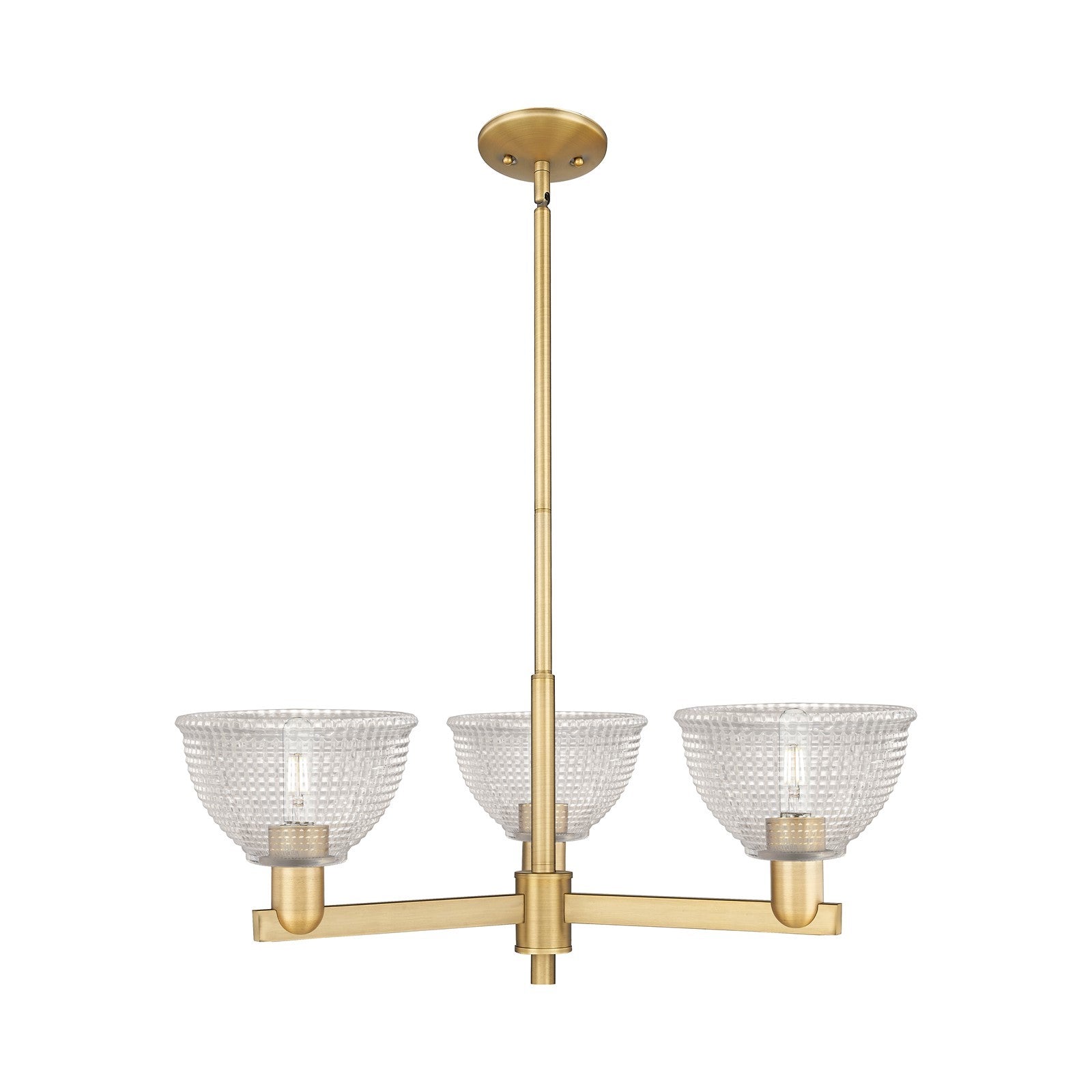 Innovations Arietta 30in 3-Light Pendant | Industrial Brushed Brass Steel and Clear Glass | Kitchen Island & Dining Room | 29.75 x | Model 716-3CR-BB-G422